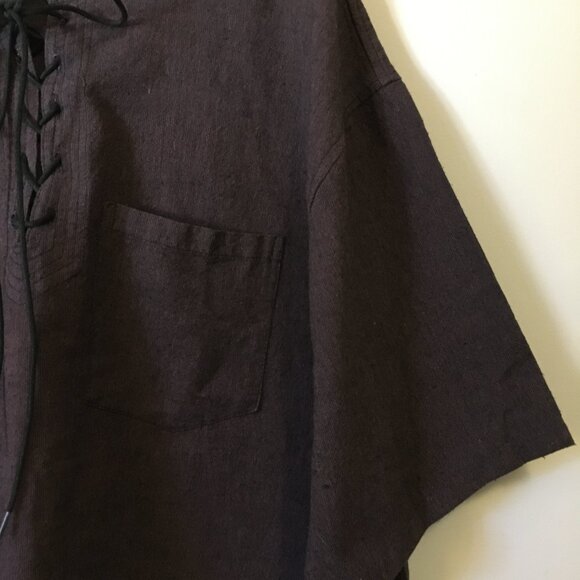 Brown Medieval D&D Tie Up Collar Tunic Pub Wear - Picture 4 of 16